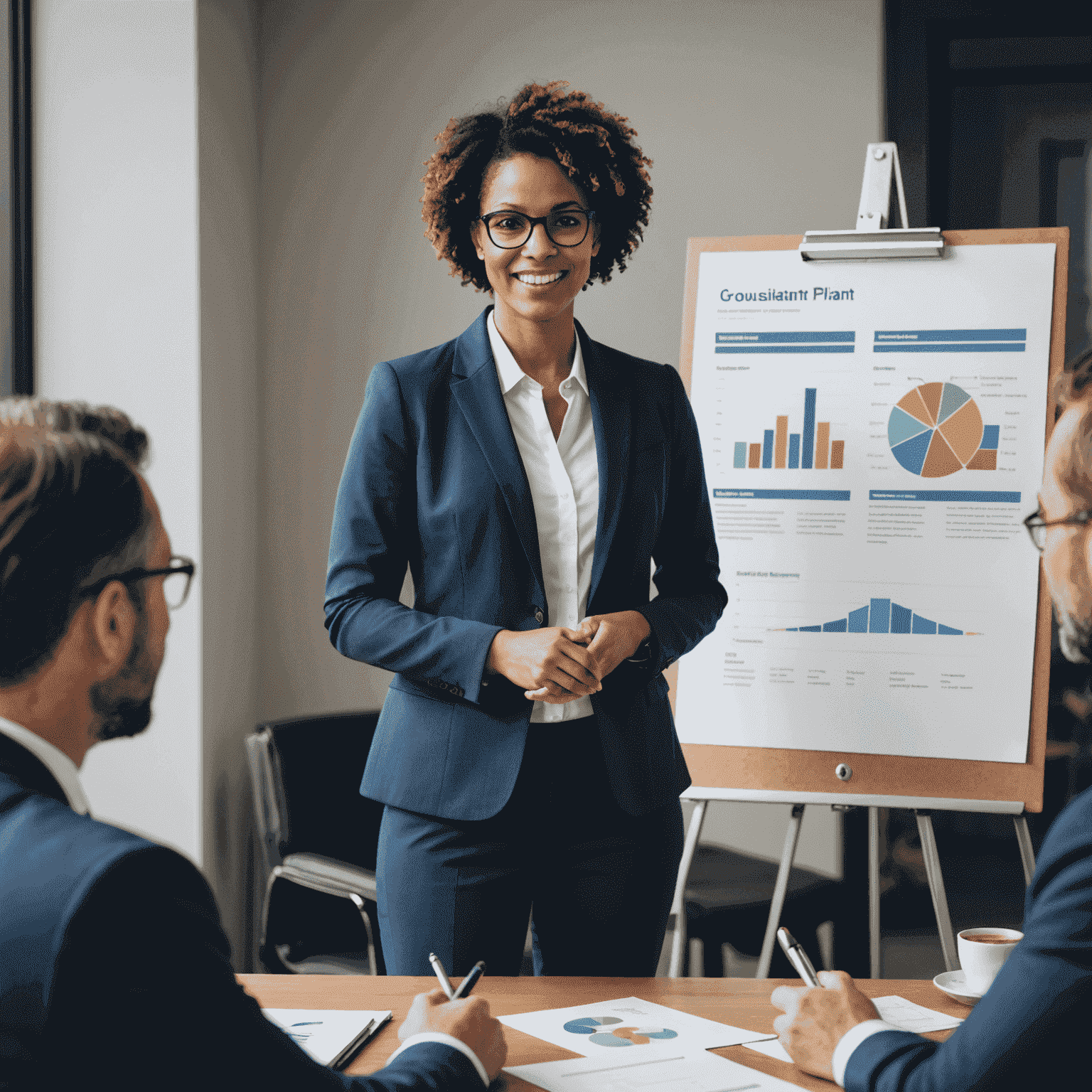 A consultant presenting a tailored performance improvement plan to a group of executives